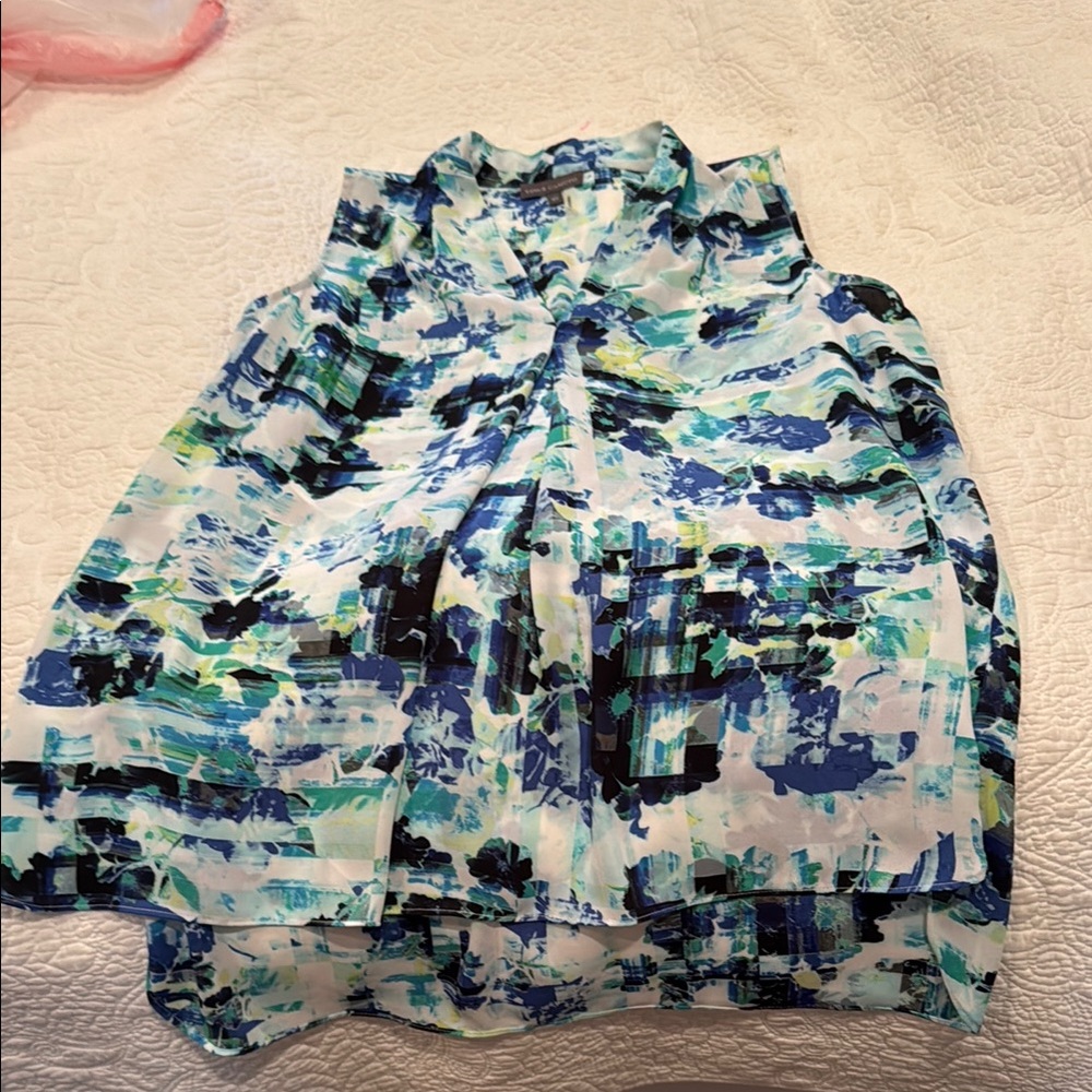 Abstract Blue and Green Sleeveless Blouse